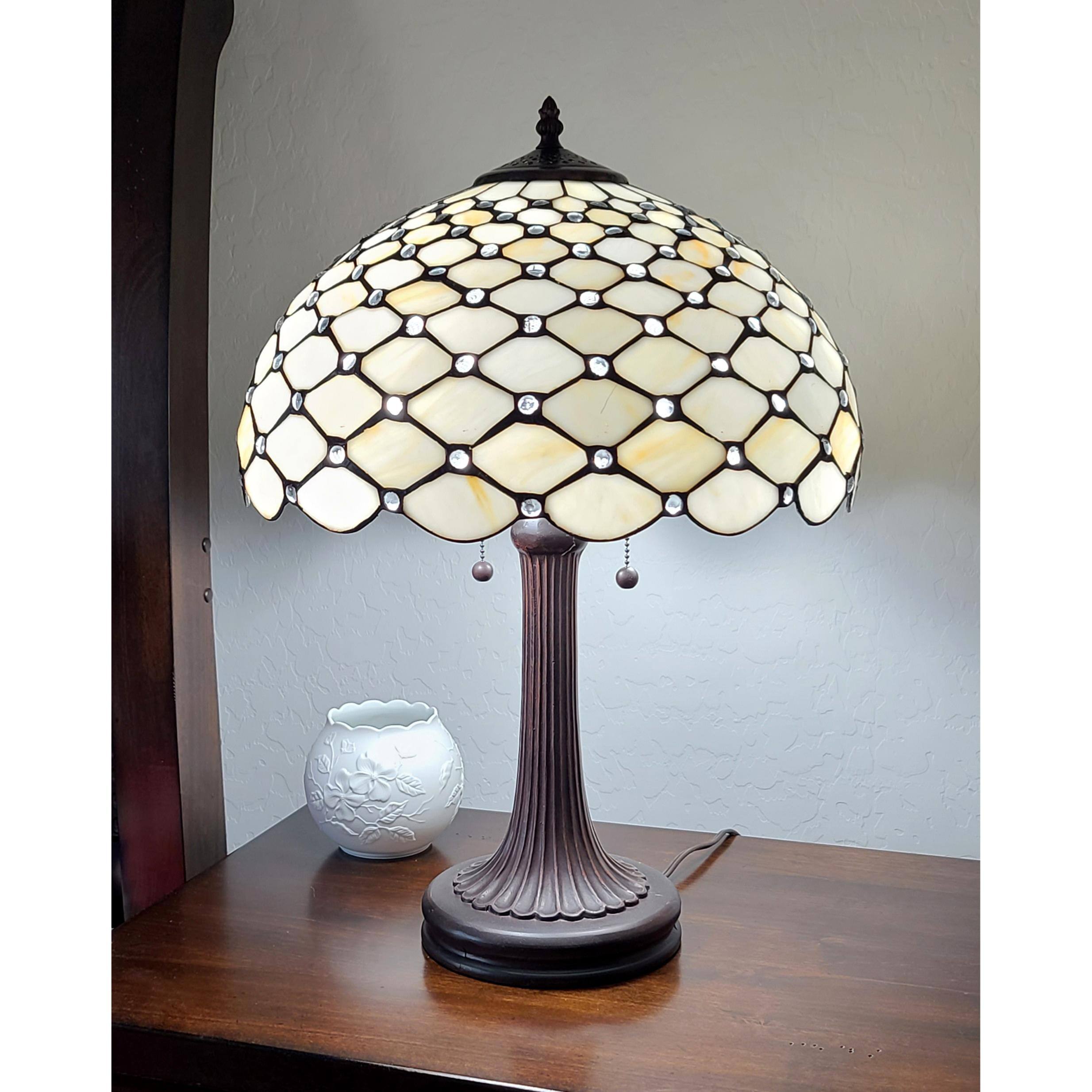 24" Stained Glass Two Light Jeweled Vintage Accent Table Lamp Bed